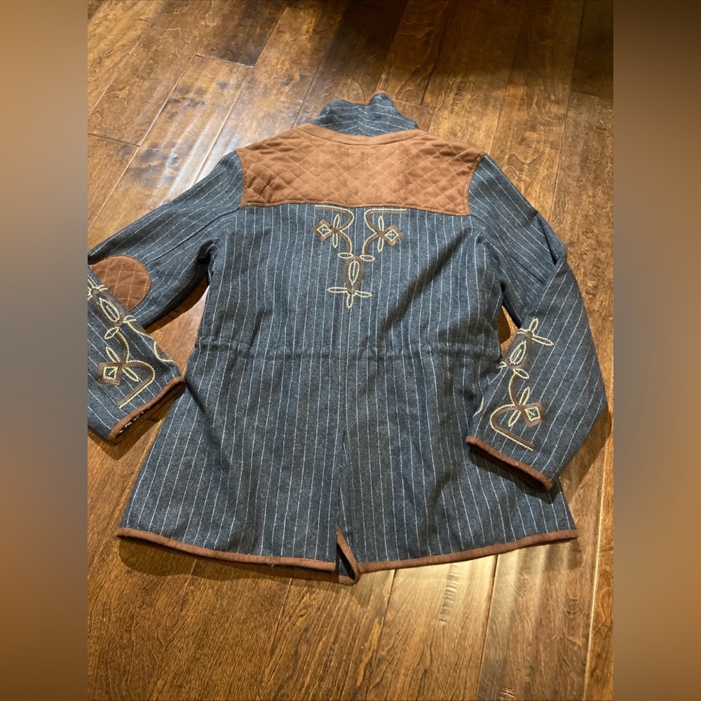 Tasha Polizzi Riding Pinstripe Gray Blazer Jacket Women’s Sz L - Picture 8 of 8
